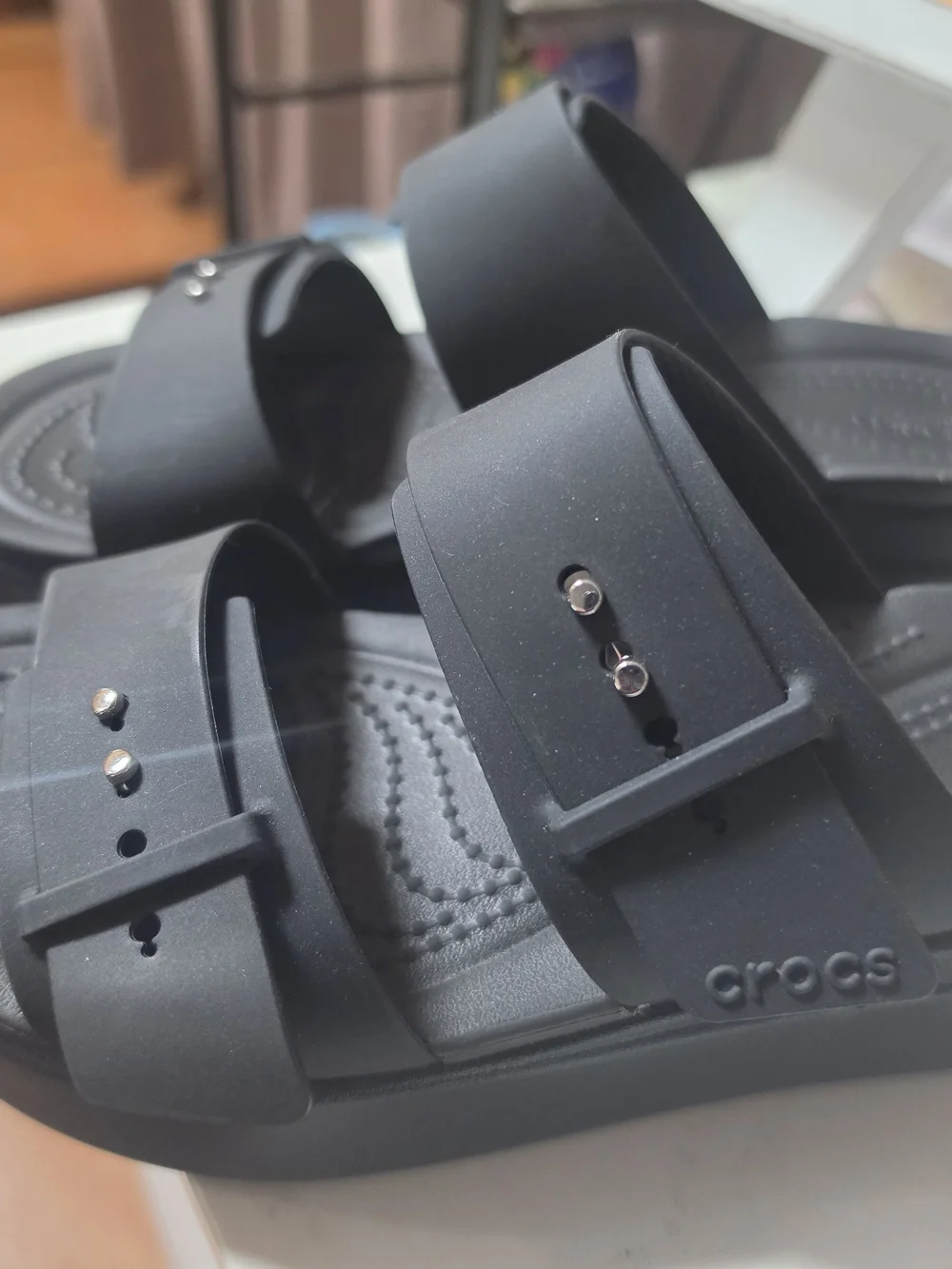 CROCS Black Double-Strap Slide Platform Wedge Sandals with Buckle Accents